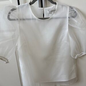 English Factory White Sheer Blouse with Puff Sleeves